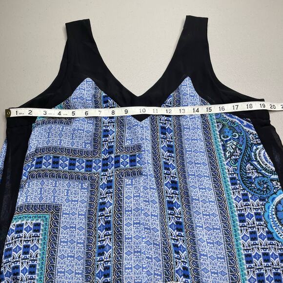 Paisley Midi Sz L Tank Dress Blue Black Handkerchief Hem Beach Boho Geometric - Picture 9 of 10